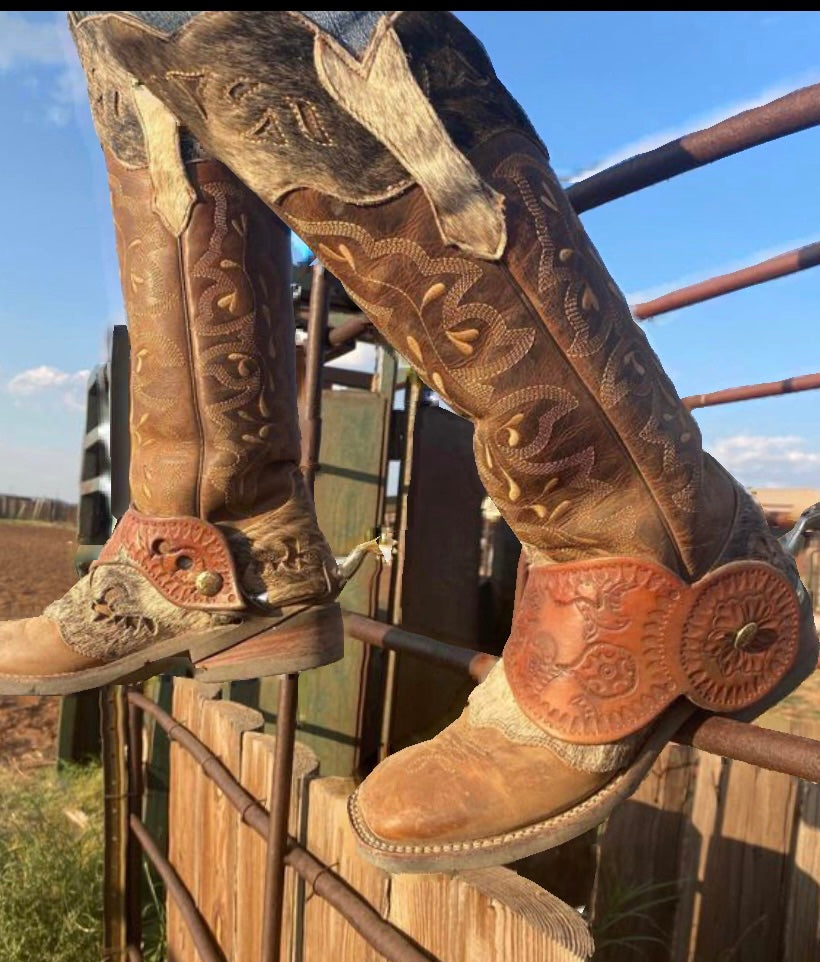Tall Brindle-on-Trim Buckaroo Boot with Shin Protection