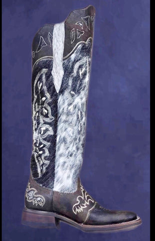 🌸IN STOCK🌸Frost Style Tall Buckaroo in Salt & Pepper Hair-On with Shin Protection
