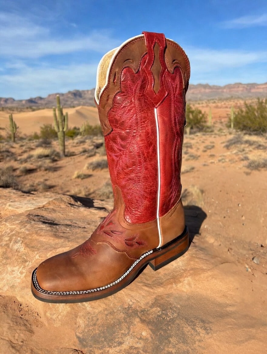 Women’s Short Western Boot - Raspberry Cowhide Jesse Style - Wide Square toe - 12” Shaft