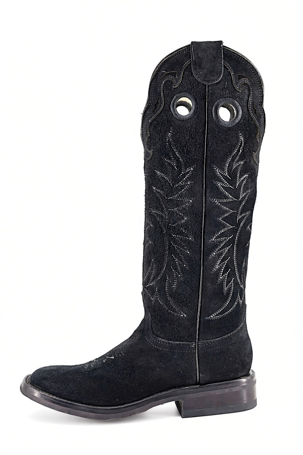 Tall 16” All BLACK ROUGHOUT BUCKAROO STOVE-PIPE BOOT