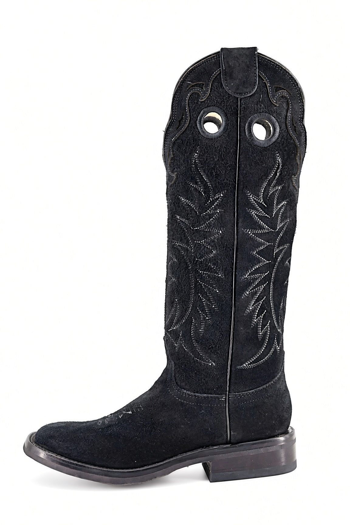 Tall 16” All BLACK ROUGHOUT BUCKAROO STOVE-PIPE BOOT