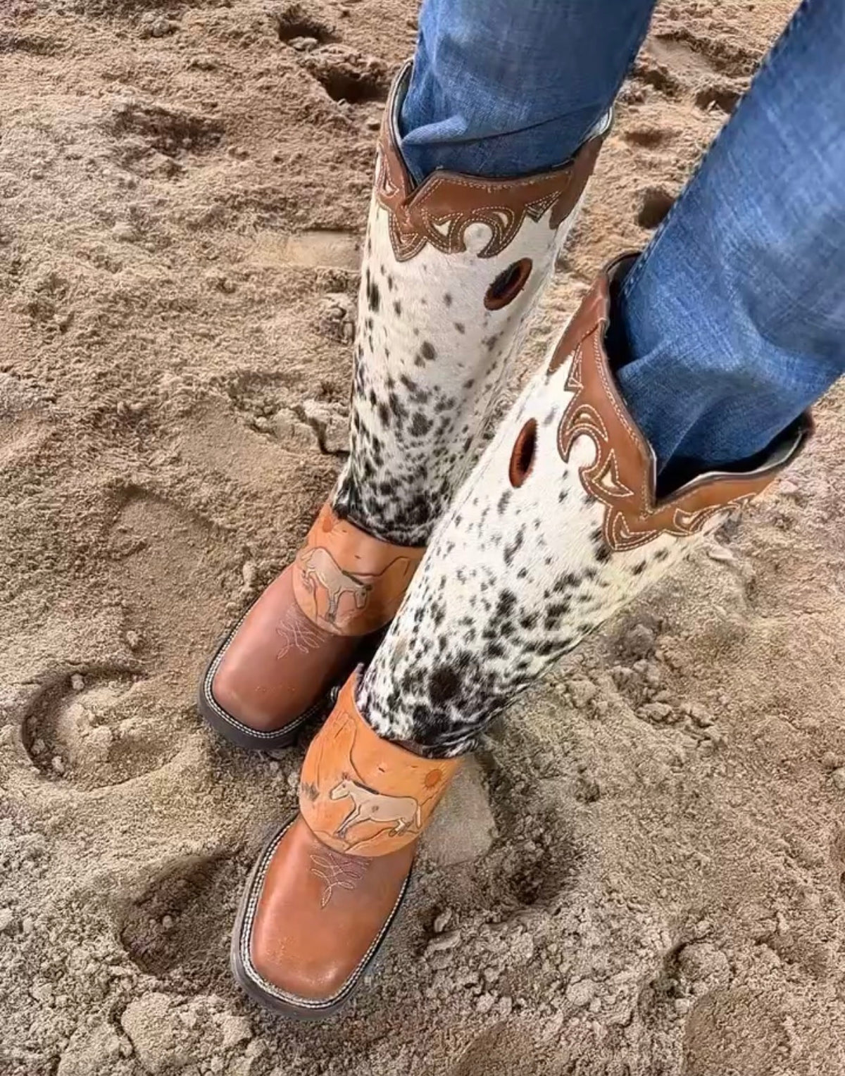 Tall 16” BUCKAROO STOVE PIPE IN BRINDLE COWHIDE