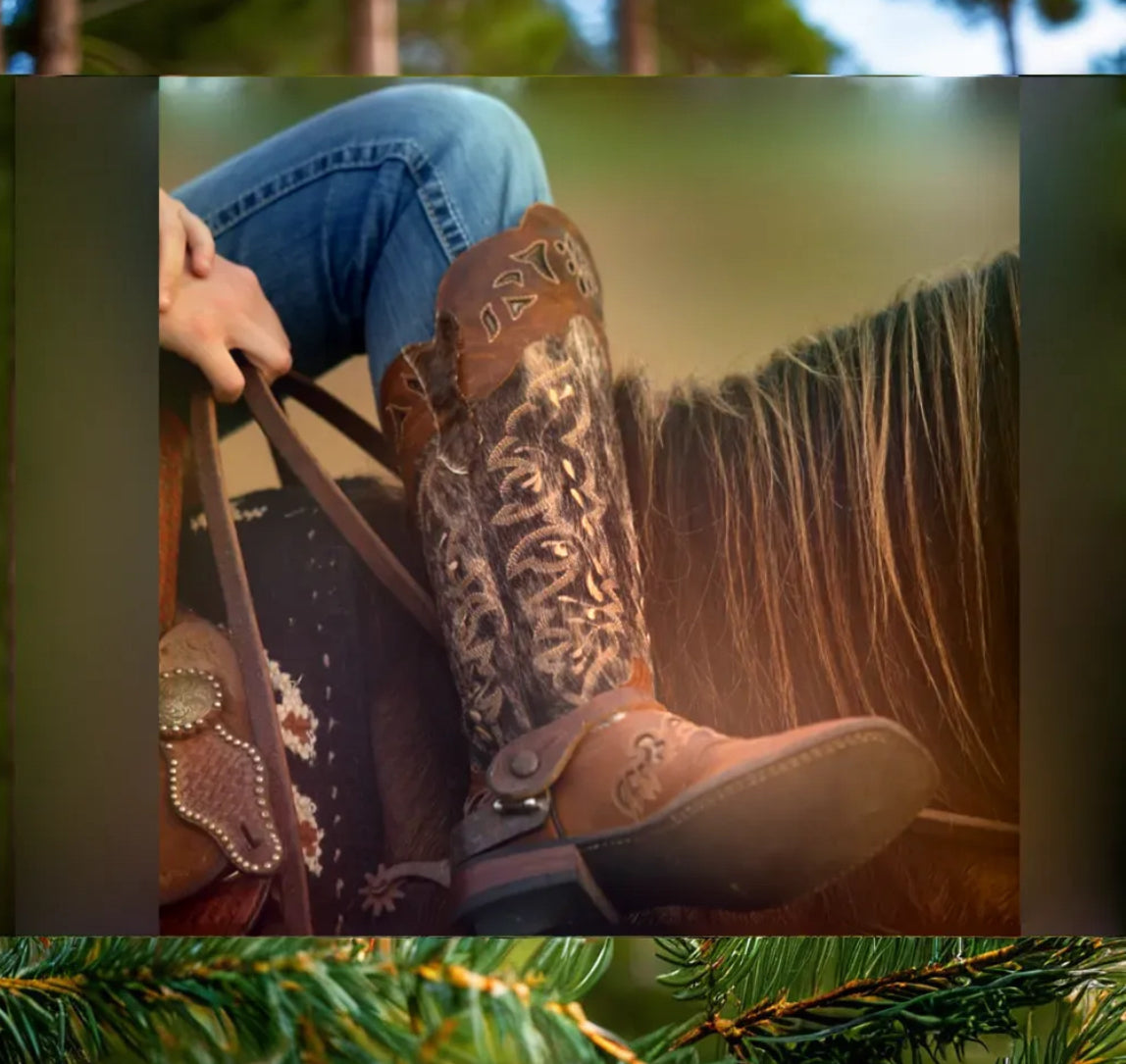 Women’s Tall Buckaroo Boot – Dark Brindle Hair-On Cowhide – XRD® Shin Protection – Wide Square Toe – 18” Shaft