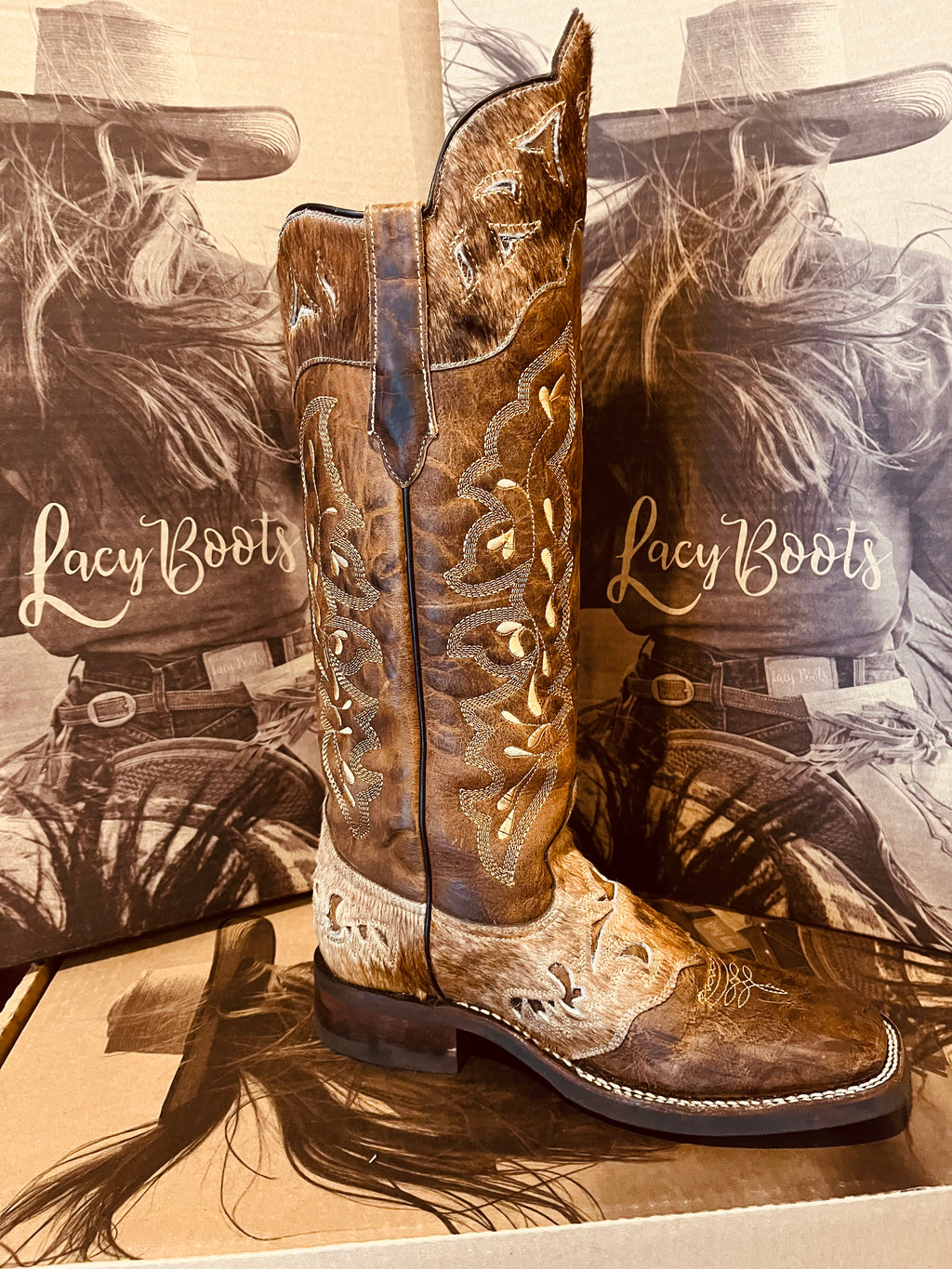 Tall Brindle-on-Trim Buckaroo Boot with Shin Protection
