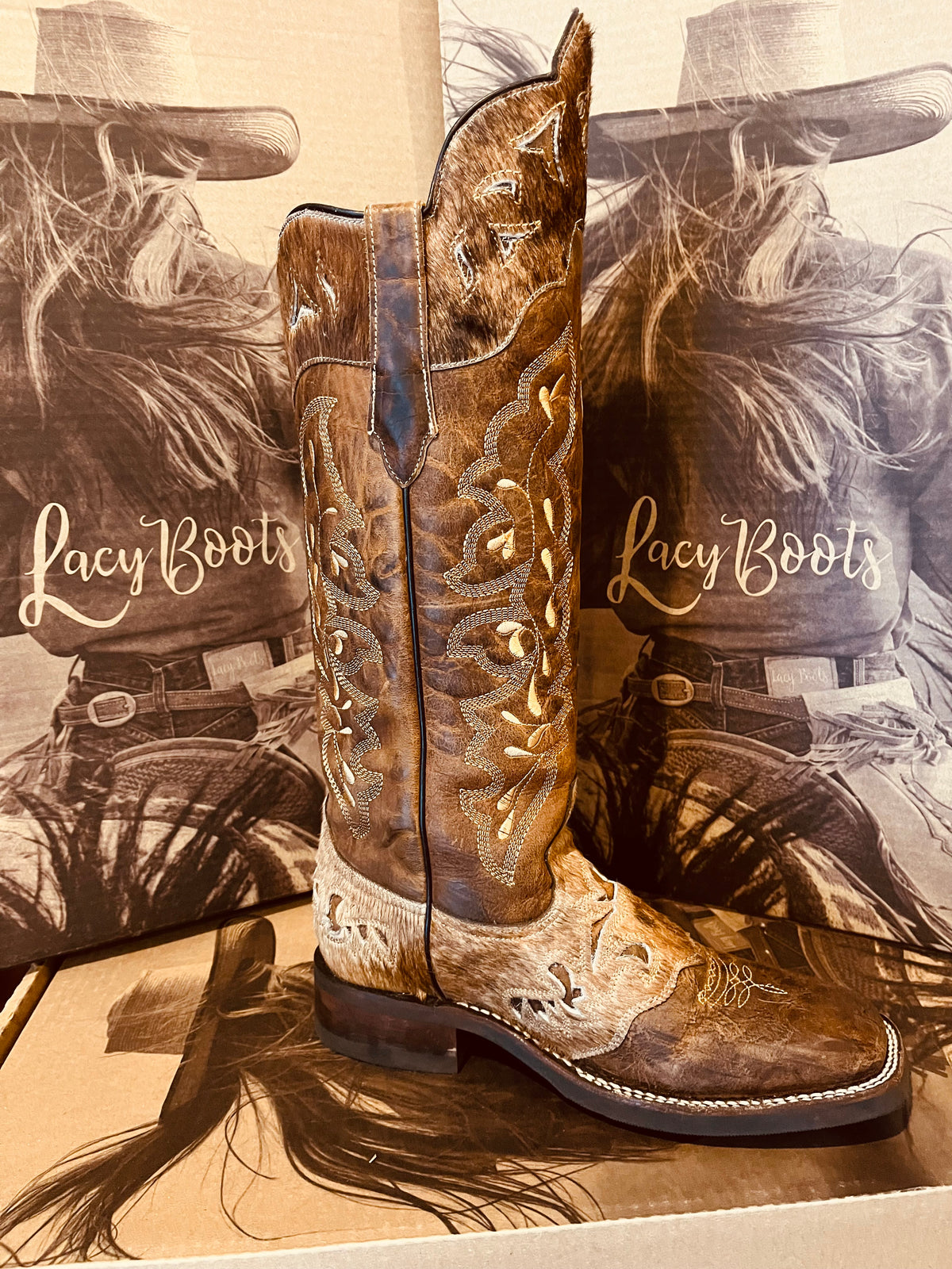 Tall Brindle-on-Trim Buckaroo Boot with Shin Protection