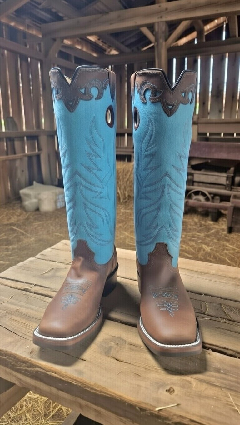 Tall 16” BUCKAROO STOVE-PIPE  IN ROBIN EGG BLUE ROUGHOUT