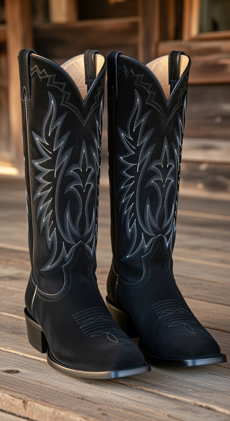 Tall 16” All BLACK ROUGHOUT BUCKAROO STOVE-PIPE BOOT