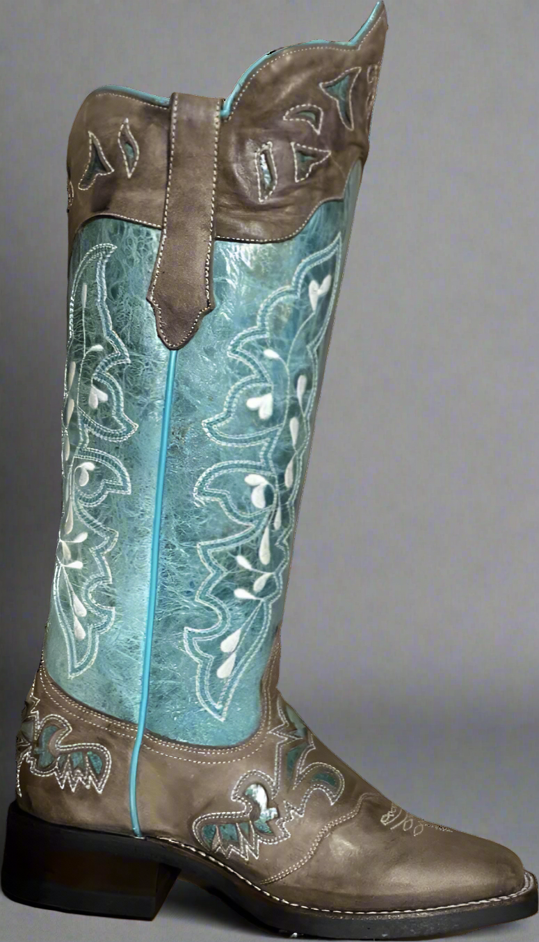 Women’s Tall Buckaroo Boot – Turquoise Cowhide – XRD® Shin Protection – Wide Square Toe – 18” Shaft