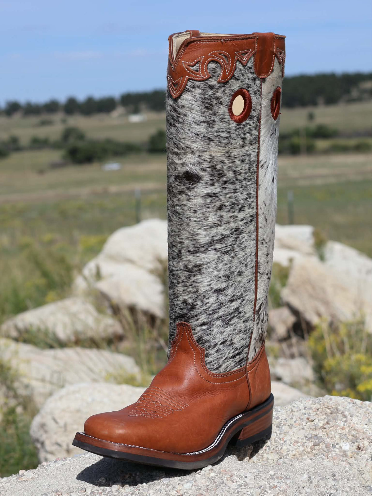 Tall 16” BUCKAROO STOVE PIPE IN BRINDLE COWHIDE