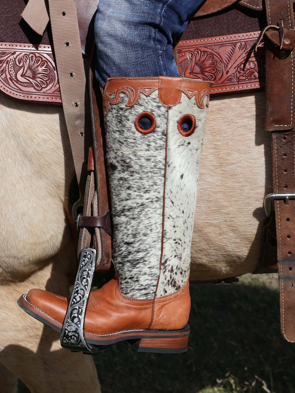 Tall 16” BUCKAROO STOVE PIPE IN BRINDLE COWHIDE