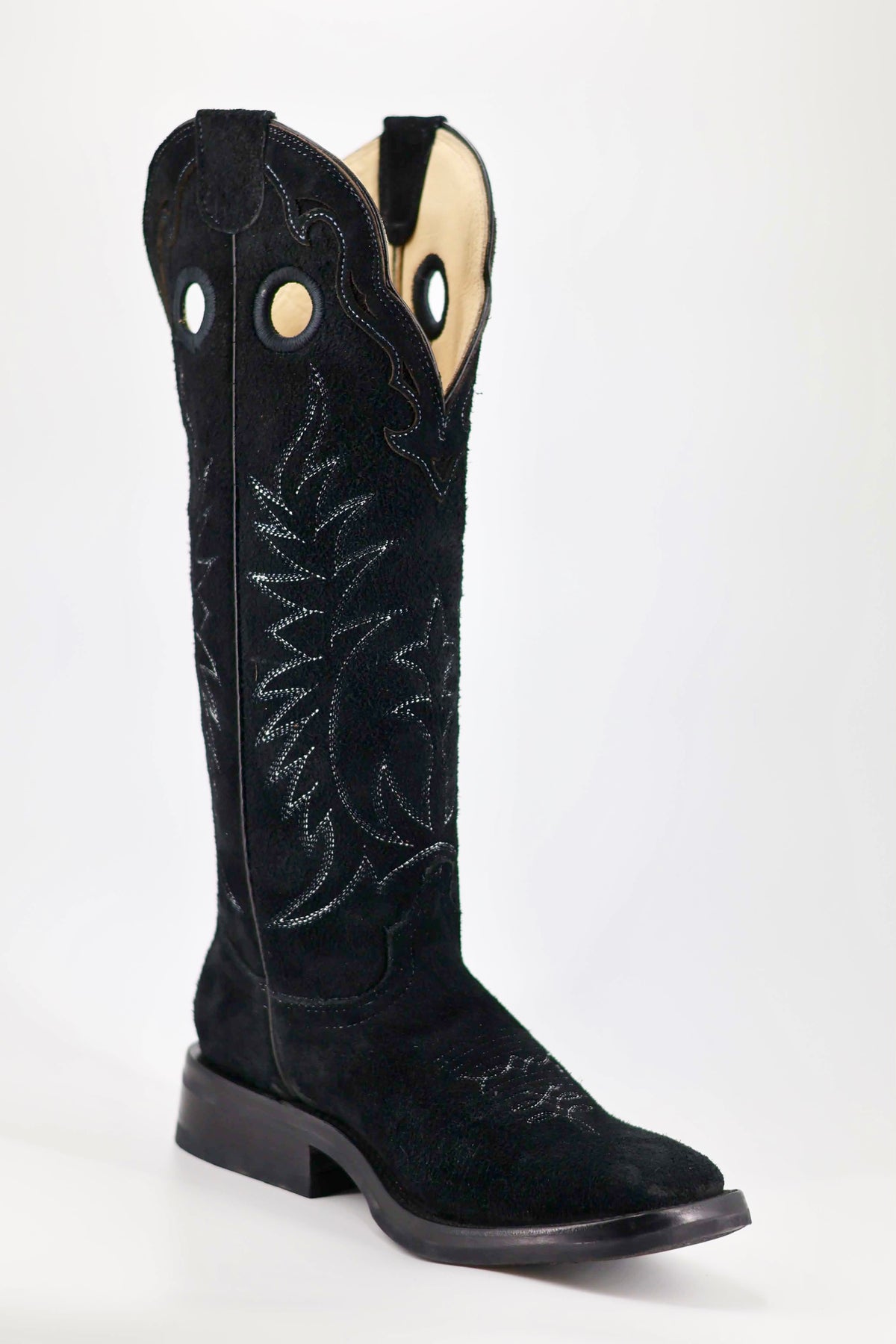 Tall 16” All BLACK ROUGHOUT BUCKAROO STOVE-PIPE BOOT