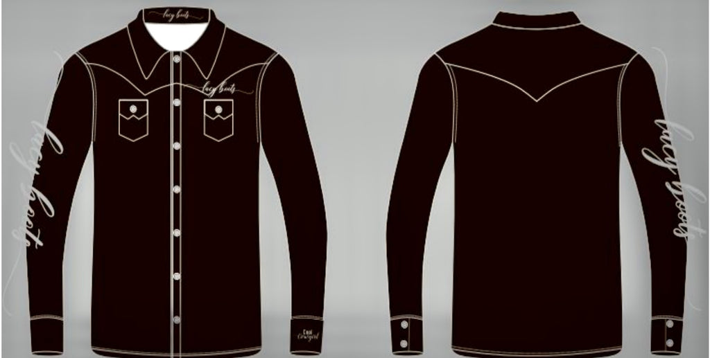Cool Cowgirl® Perforated Cooling Shirts! Solid Black with "Lacy Boots" Down Arm