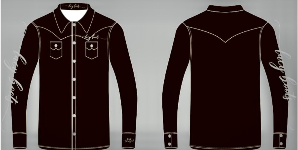 Cool Cowgirl® Perforated Cooling Shirts! Solid Black with "Lacy Boots" Down Arm