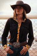 Cool Cowgirl® Perforated Cooling Shirts! Black with Sunflower Trim