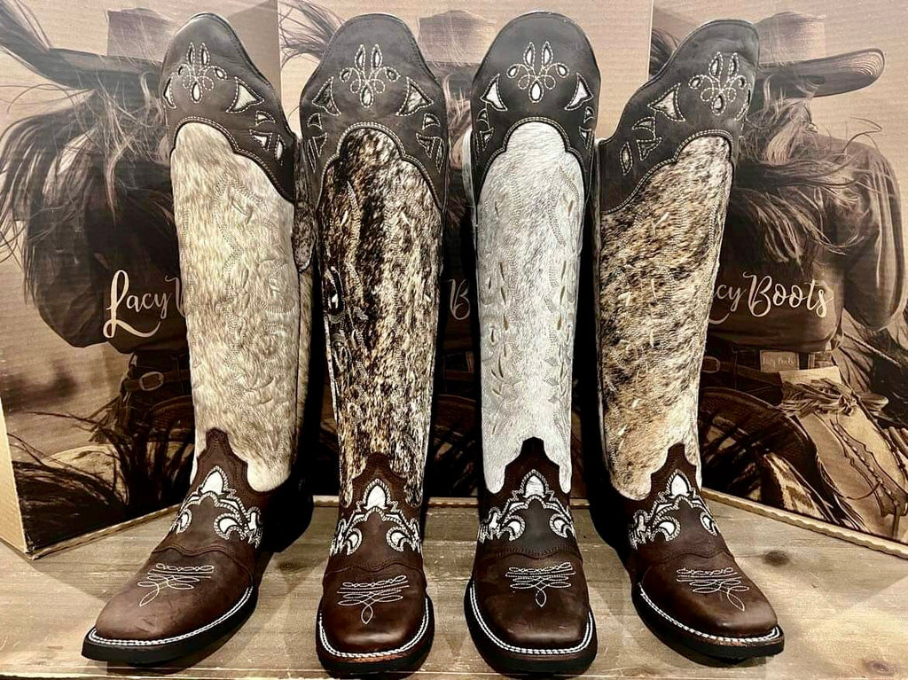 Frost Style Tall Buckaroo - Light Brindle Hair-On Cowhide - XRD Undetectable Shin Protection 18” shaft