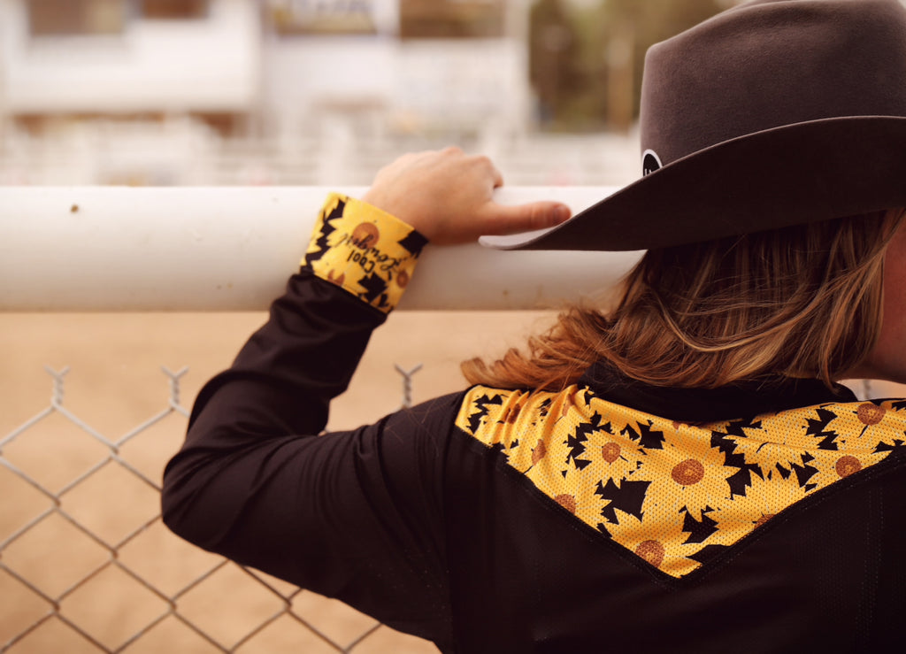 Cool Cowgirl® Perforated Cooling Shirts! Black with Sunflower Trim