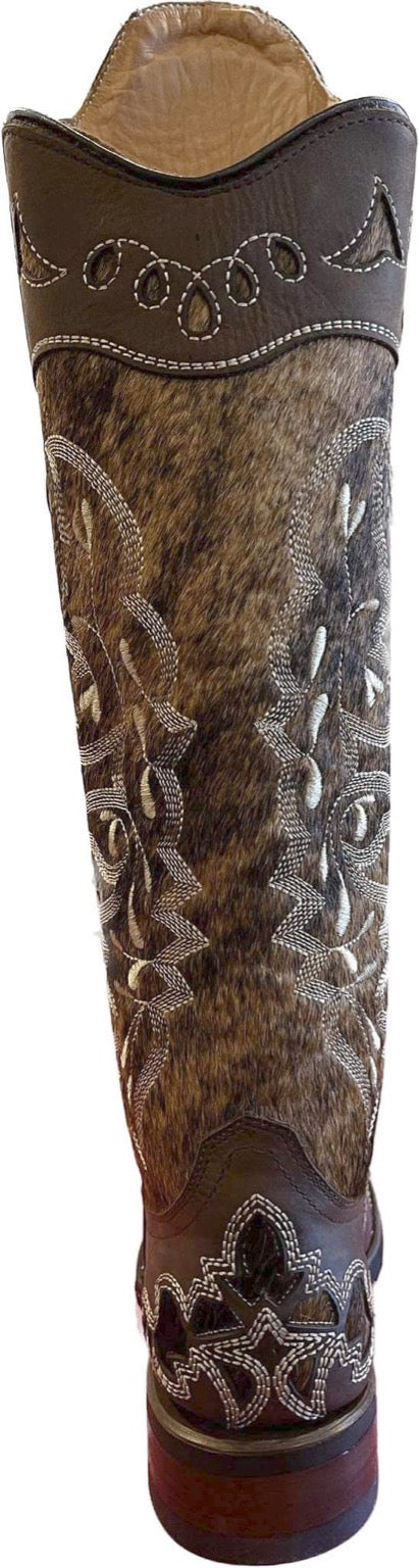 Women’s Tall Buckaroo Boot – Dark Brindle Hair-On Cowhide – XRD® Shin Protection – Wide Square Toe – 18” Shaft
