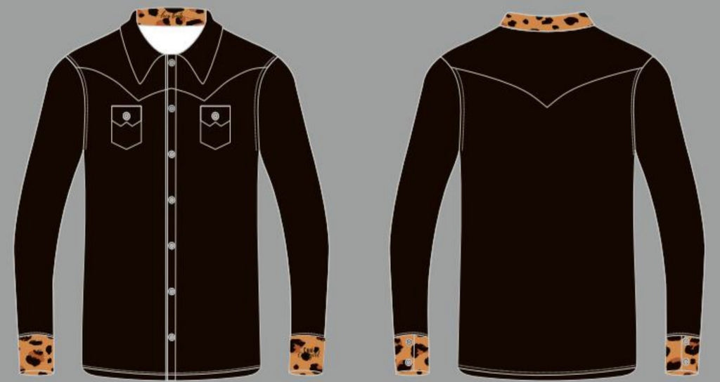 Cool Cowgirl® Perforated Cooling Shirts! Black with Gold Leopard Trim