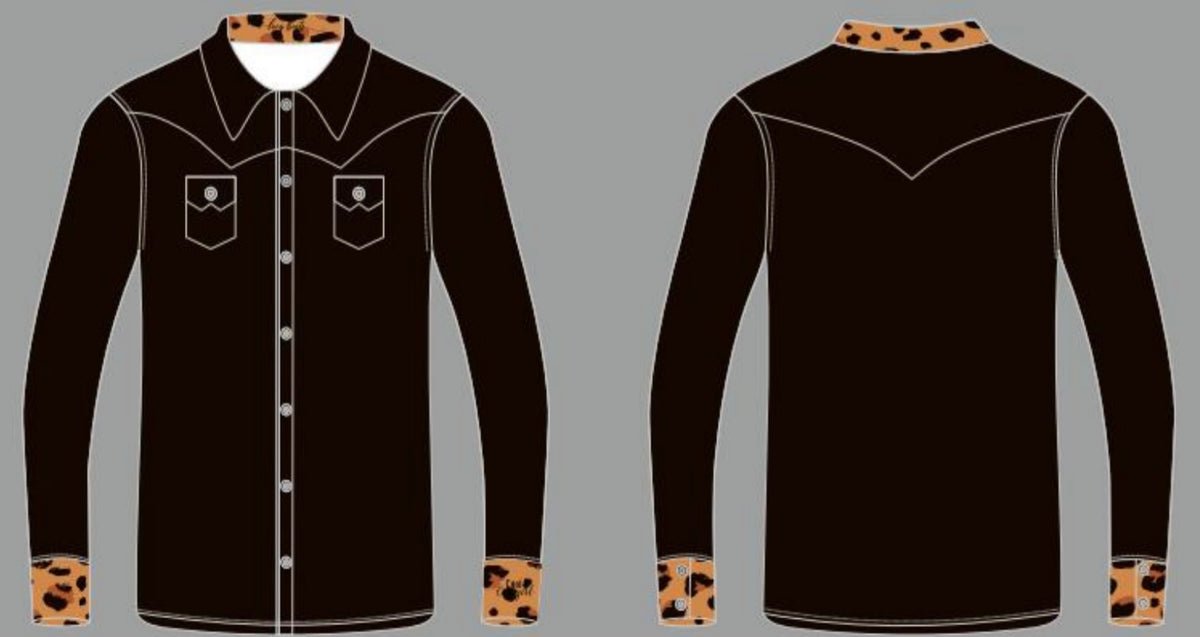 Cool Cowgirl® Perforated Cooling Shirts! Black with Gold Leopard Trim