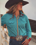 Cool Cowgirl® Perforated Cooling Shirt! Turquoise with Serape Trim