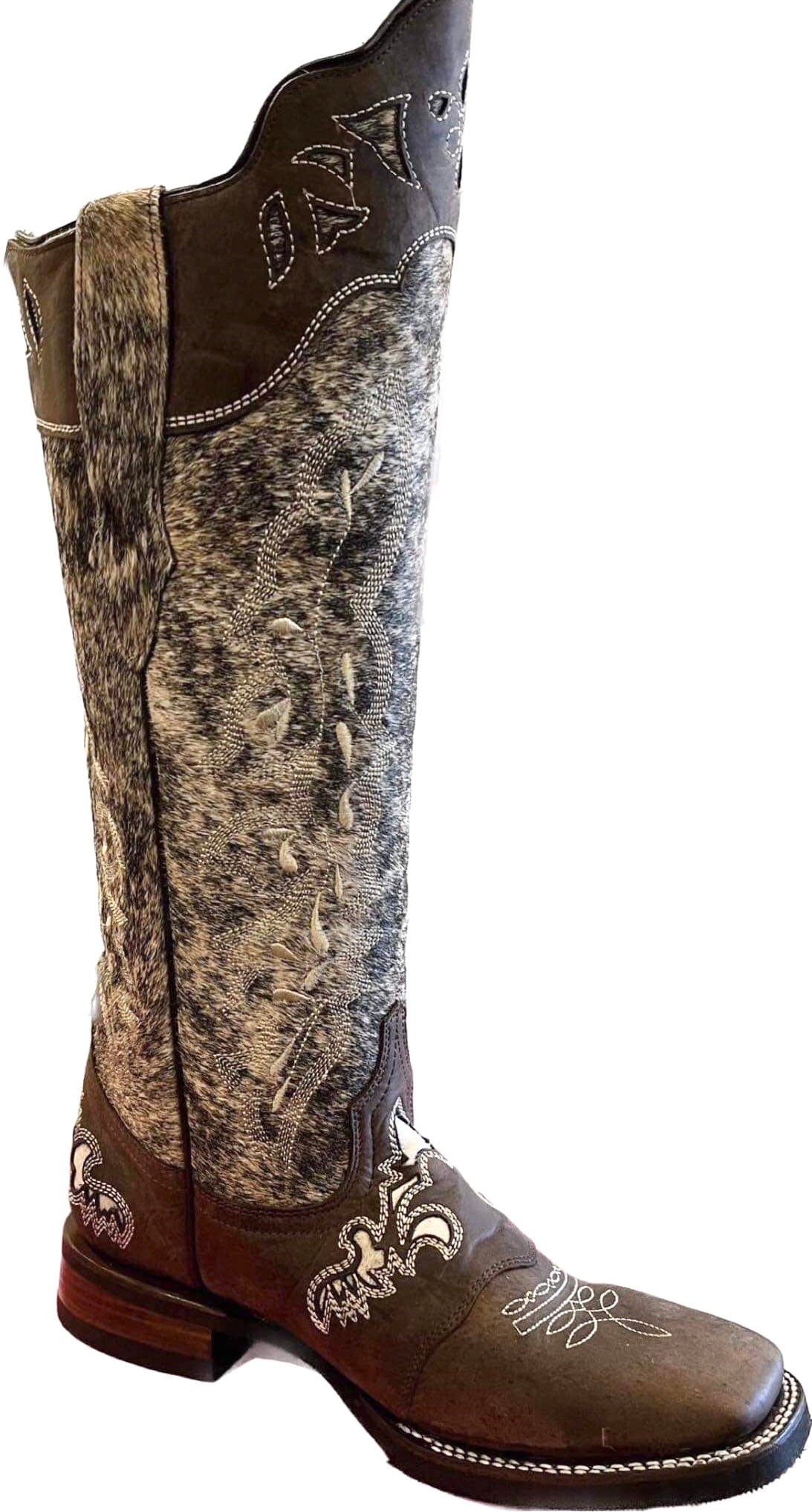 Frost Style Tall Buckaroo - Light Brindle Hair-On Cowhide - XRD Undetectable Shin Protection 18” shaft