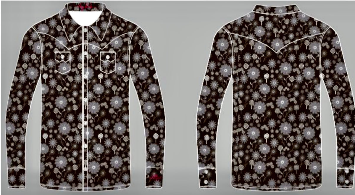 Cool Cowgirl® Perforated Cooling Shirts! Black and Silver Daisies
